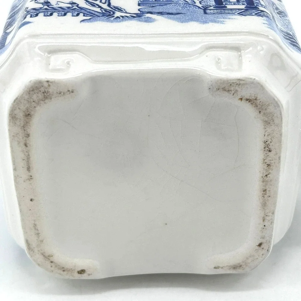 Churchill Blue Willow Chinoiserie Ceramic Teapot Blue White Pagoda Square Base